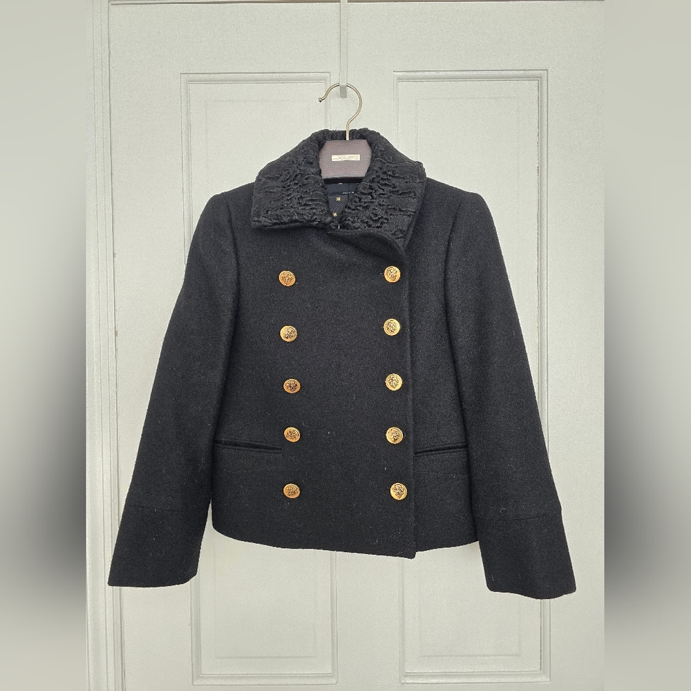 GUCCI Double Breasted Short Wool Coat With Removable Fur Collar IT40 Fits XS
